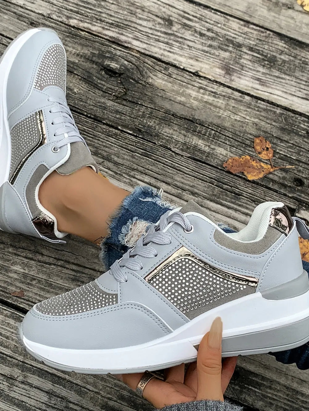 Women's Sparkling Platform Sneakers, offering ultimate comfort & a fashionable round-toe design.