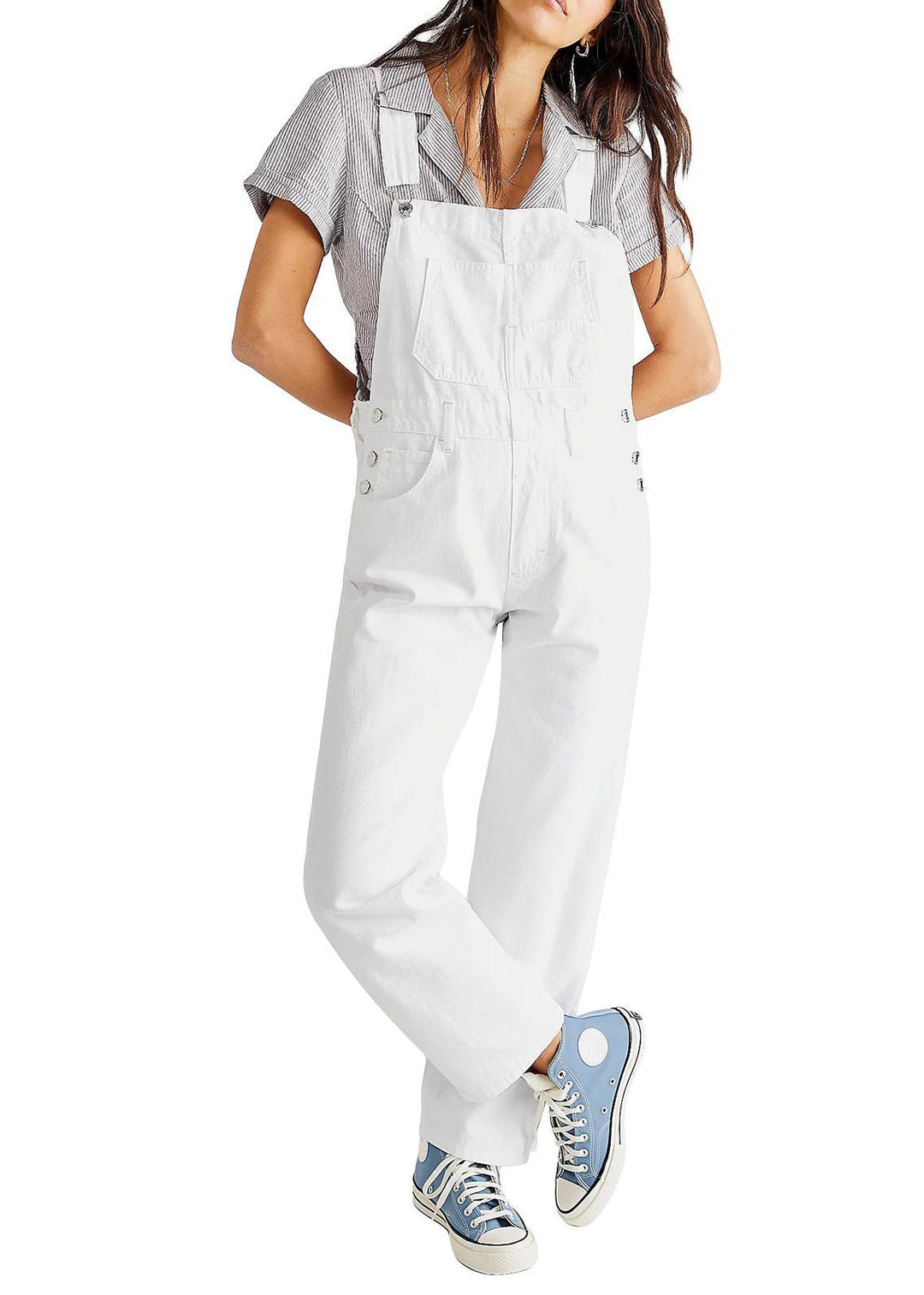 Effortless white sleeveless jumpsuit with a straight leg, ideal for women seeking comfortable, versatile fashion.