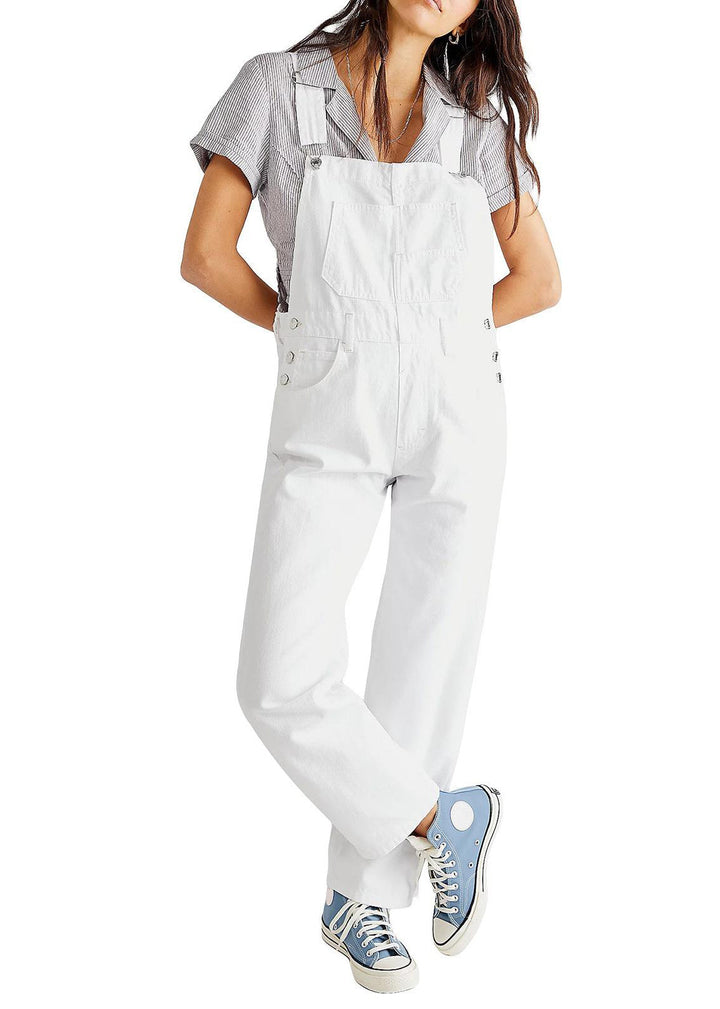 Effortless white sleeveless jumpsuit with a straight leg, ideal for women seeking comfortable, versatile fashion.