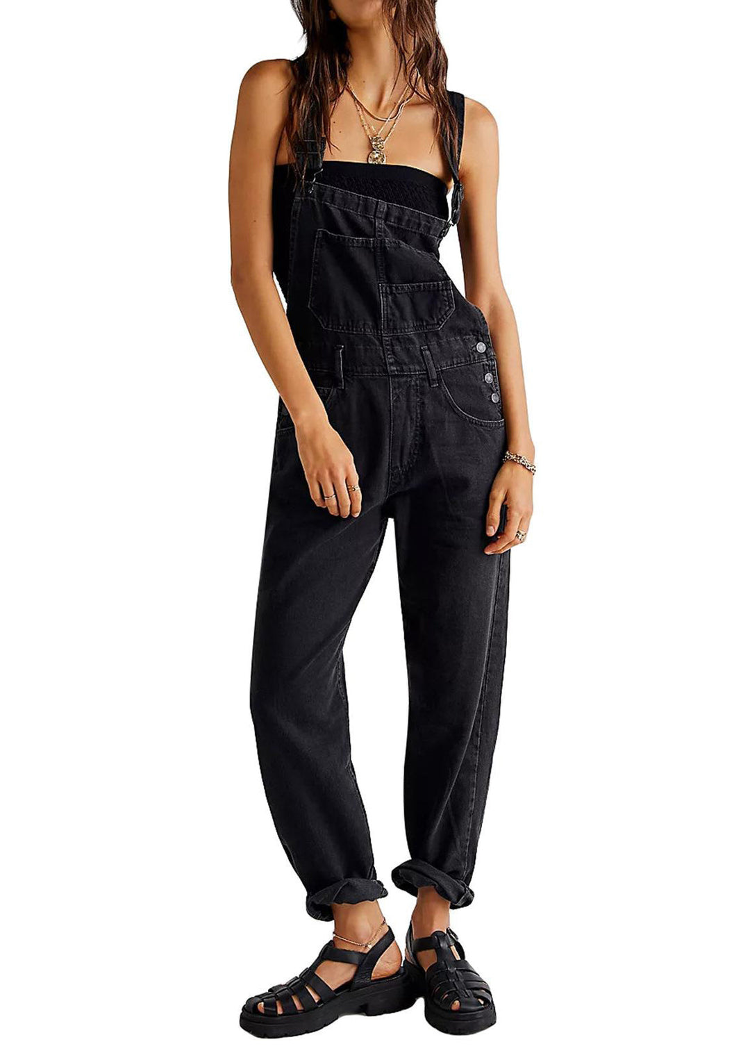 Light blue casual fit jumpsuit for women, a comfortable straight leg design, perfect for everyday wear.