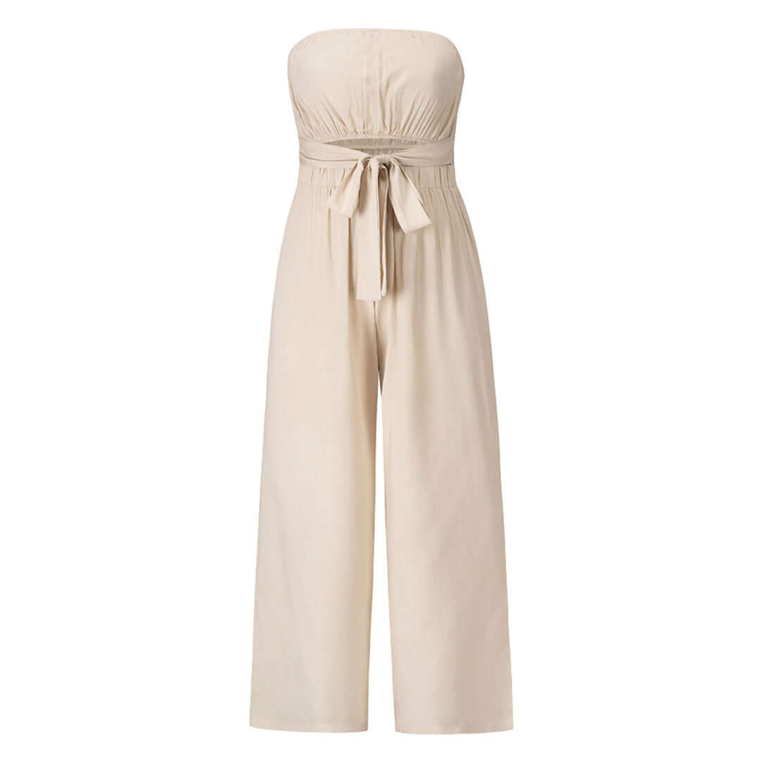 Trendy women's strapless outfit, casual jumpsuit with a comfortable elastic waist.