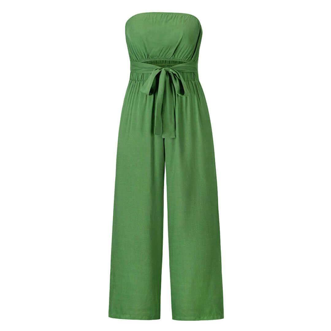 Relaxed fit women's strapless jumpsuit, elastic waist, ideal for everyday style.