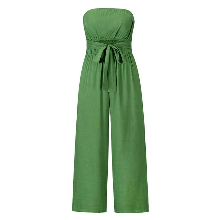 Relaxed fit women's strapless jumpsuit, elastic waist, ideal for everyday style.