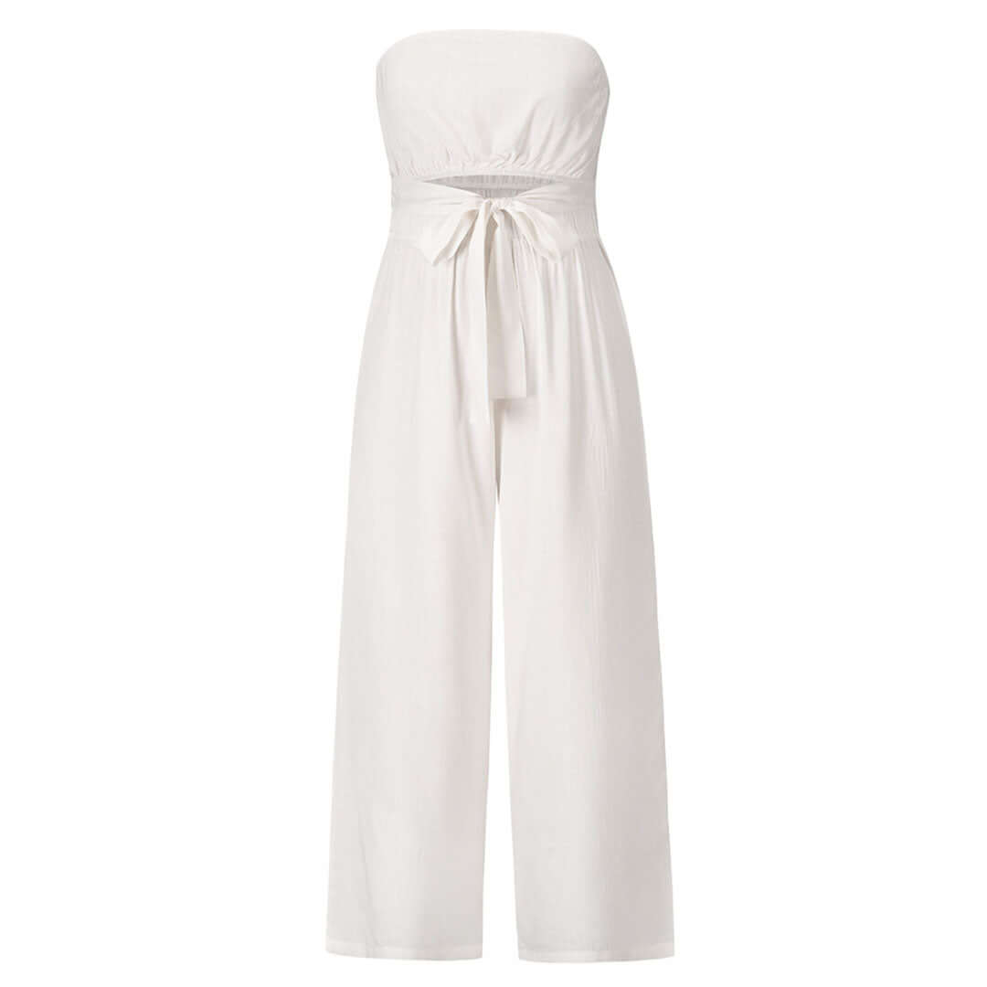 Women's strapless casual polyester jumpsuit, elasticated waist for a chic look.