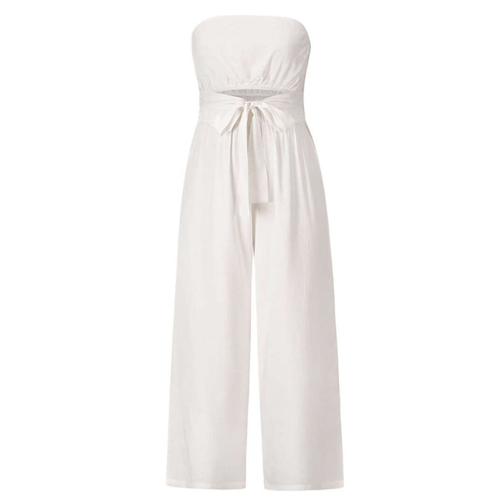 Women's strapless casual polyester jumpsuit, elasticated waist for a chic look.