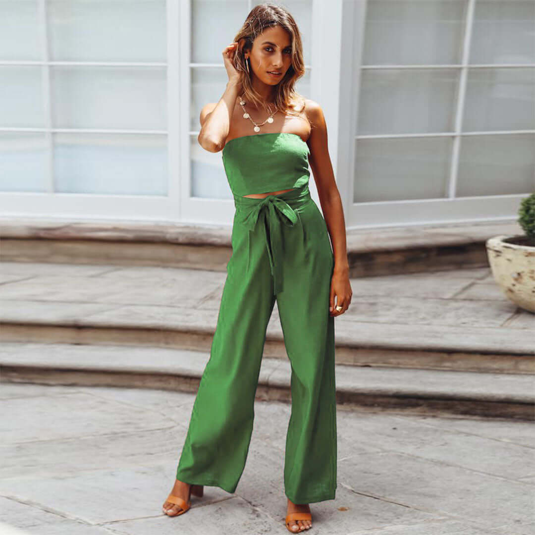 Versatile polyester strapless jumpsuit for women, with a stylish elasticated waist.