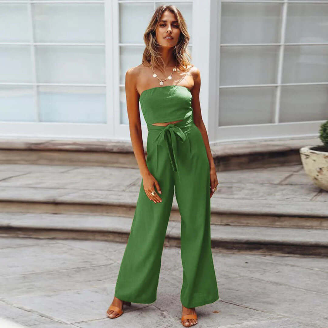 Women's casual strapless one-piece, elastic waist, great for warm weather fashion.
