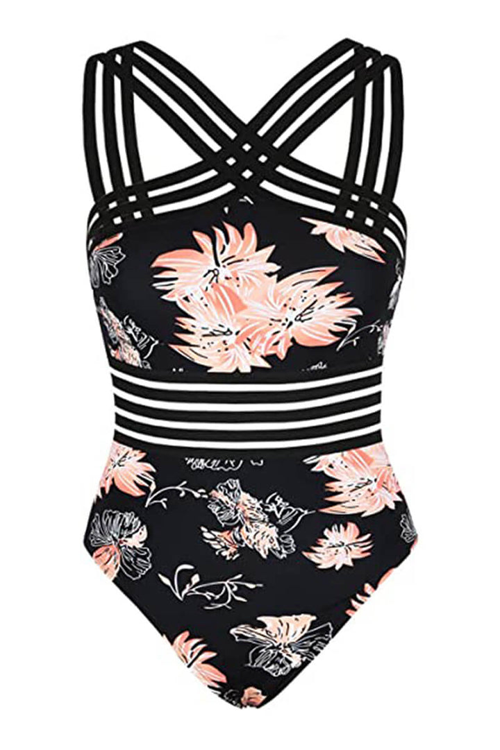 Women's flattering one-piece strappy monokini, essential swimwear for beach, sun, and summer fashion.