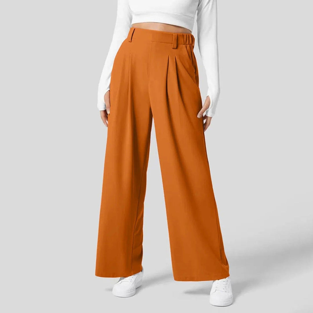 Classic women's long stretch pants with elastic waist. Soft, comfortable fabric perfect for everyday style.