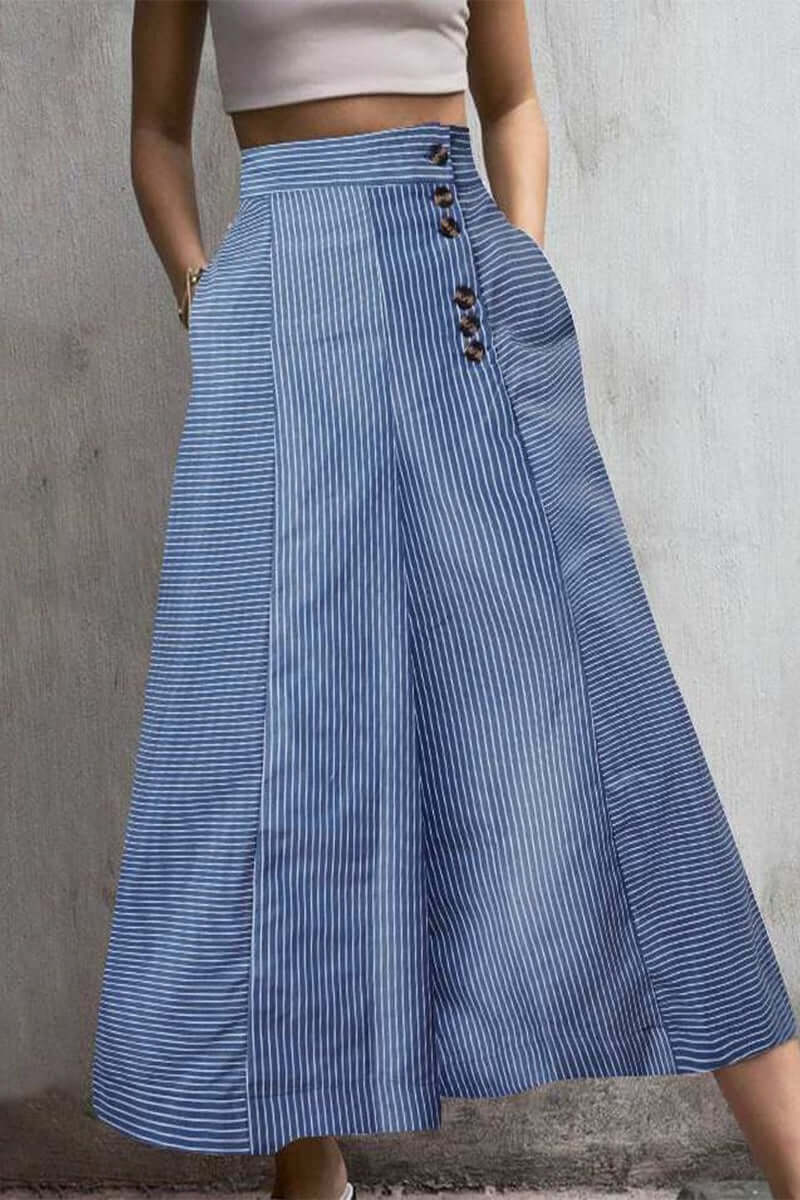 Comfortable polyester wide-leg pants for women, featuring a chic high-waist and classic stripe pattern.