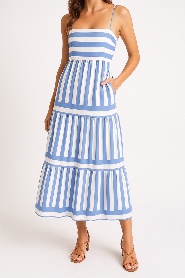 Women's striped vacation maxi dress, a stylish and comfortable summer casual outfit.