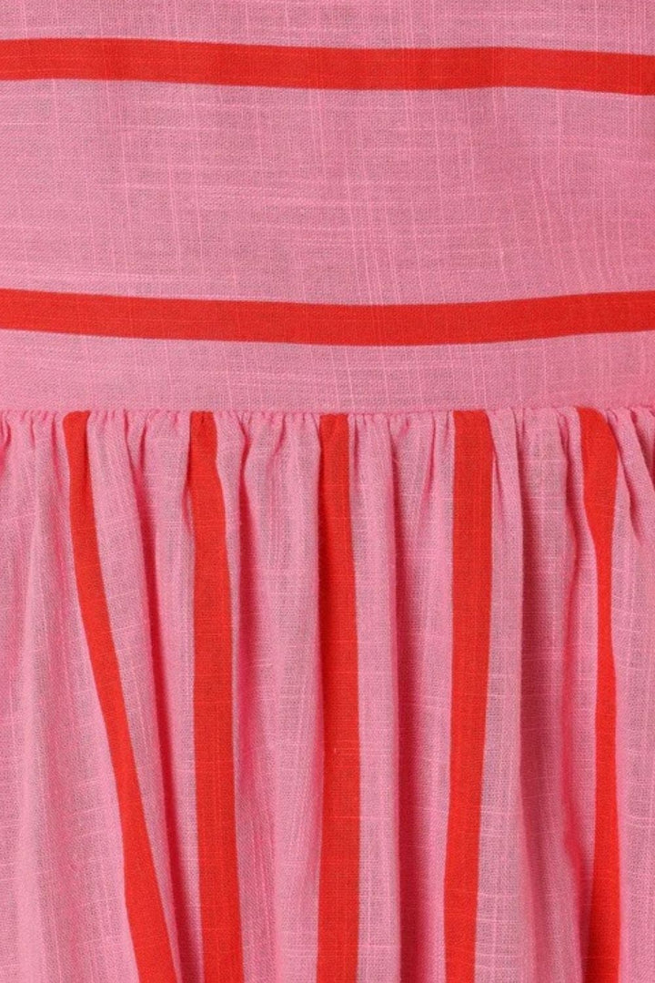 Lightweight flowy striped strappy maxi dress, perfect for women's warm summer days & comfort.