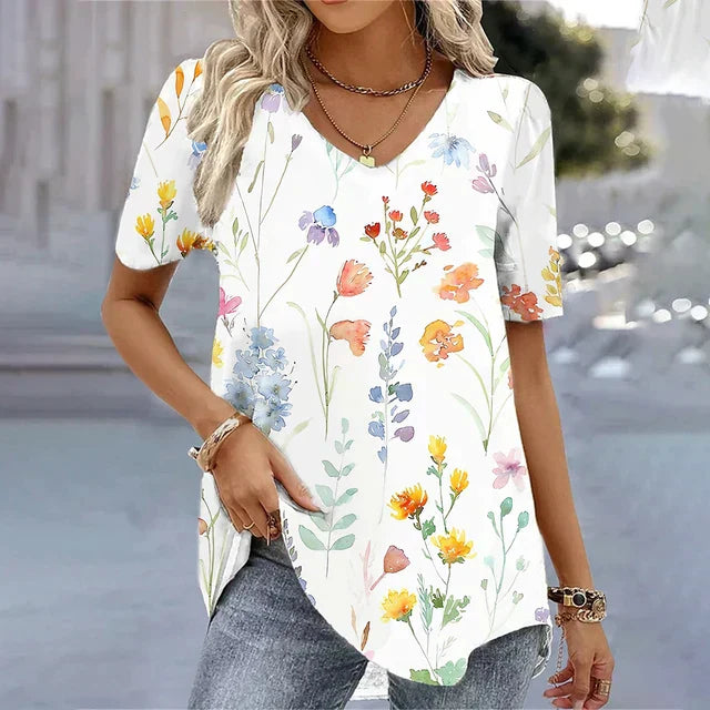 Women's striped v-neck t-shirt in a relaxed fit. Comfortable casual wear for everyday style & summer outfits.