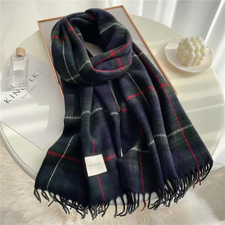 Women's stylish Angela knitted scarf with tassels, perfect for winter fashion & cold weather.