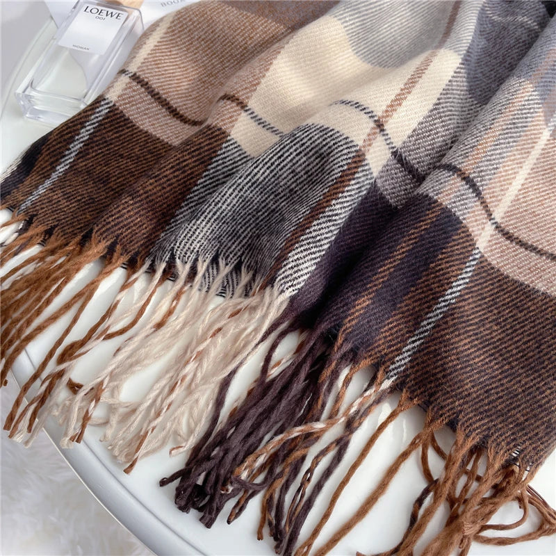 Fashionable women's knitted scarf with soft tassels. A warm & stylish fall accessory.