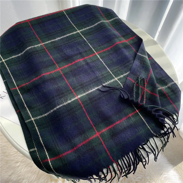 Stylish Angela knitted women's scarf, warm & soft with a trendy checkered design & tassels.