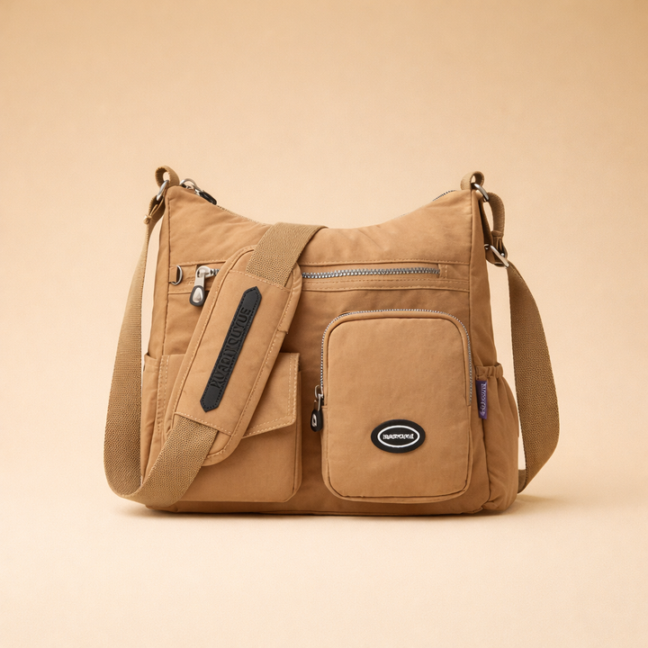 Chic women's anti-theft shoulder bag; a lightweight nylon travel accessory & stylish handbag.