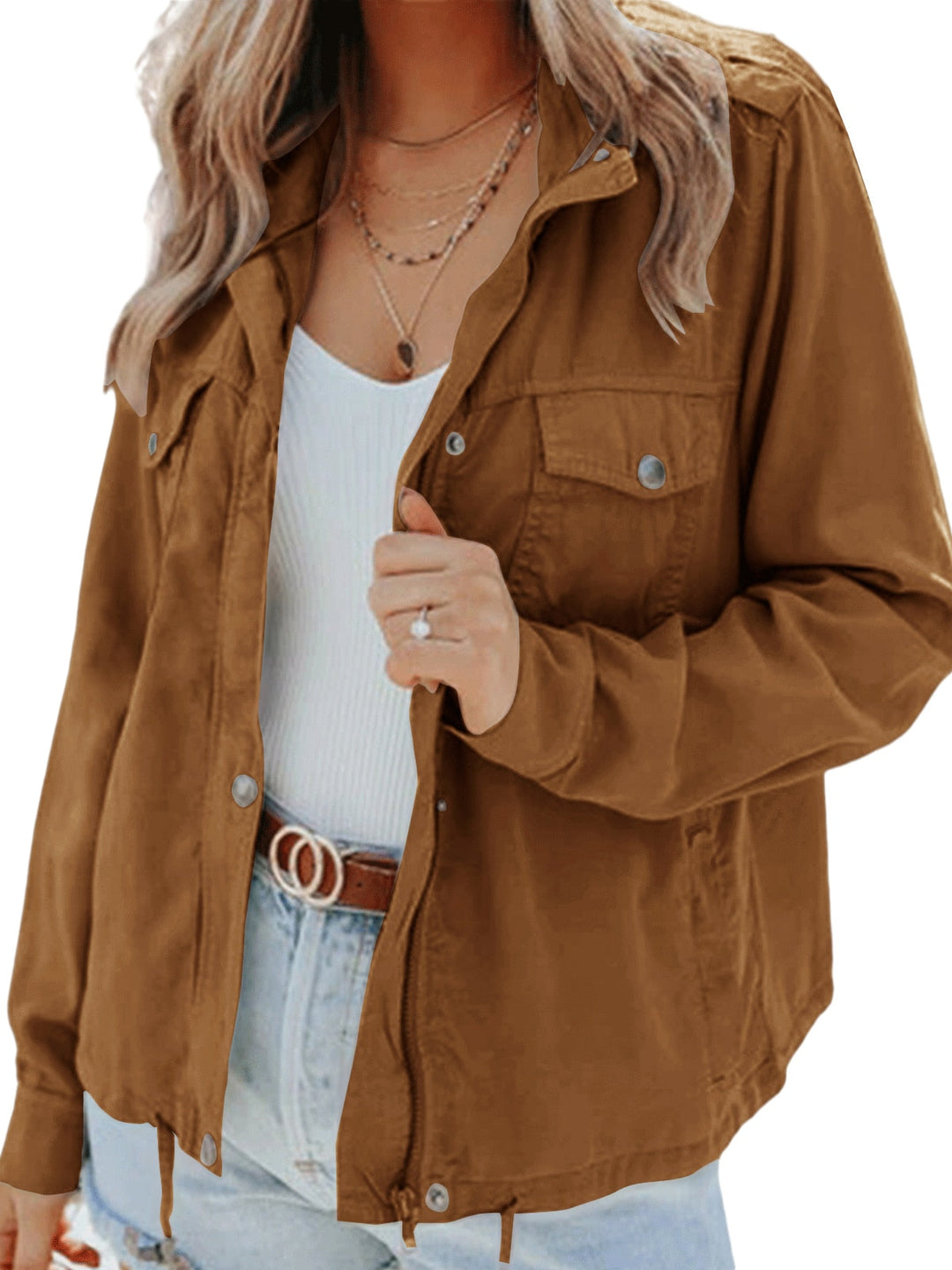 Soft, comfortable Eliza's women's jacket, chic versatile outerwear for elegant everyday styling.