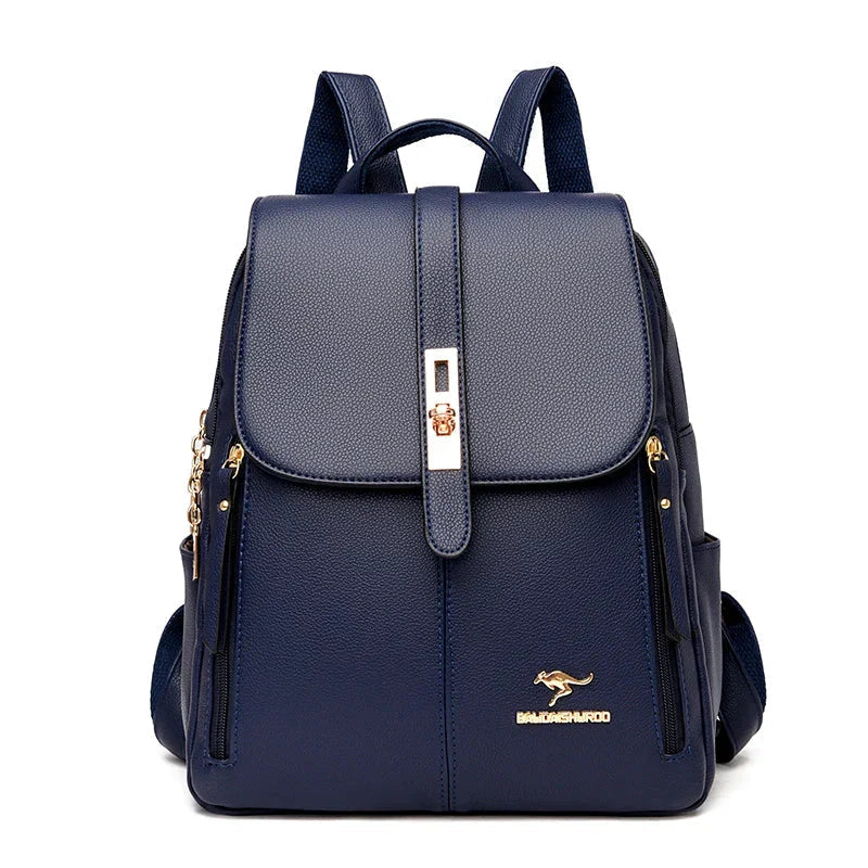 Stylish women's leather backpack, a chic fashion accessory for daily carry, enhancing any elegant outfit.