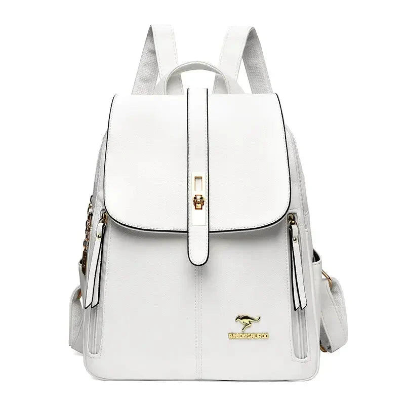Versatile women's leather backpack, ideal as a work tote, travel bag, or stylish daily carry with ample organization.