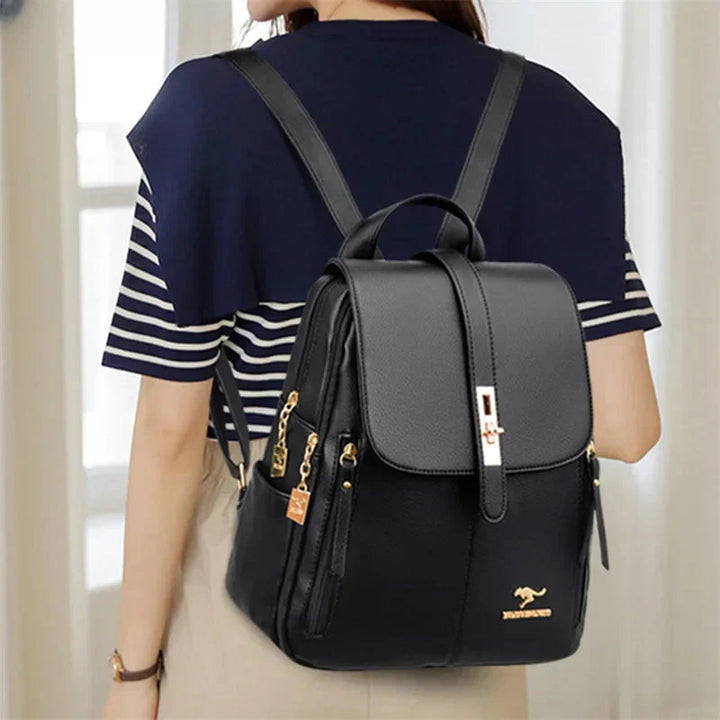 Trendy genuine leather backpack for women, a stylish fashion accessory perfect for daily carry and travel.