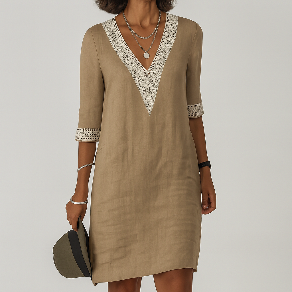 Women's stylish summer midi dress, an elegant casual warm weather dress with a relaxed fit.