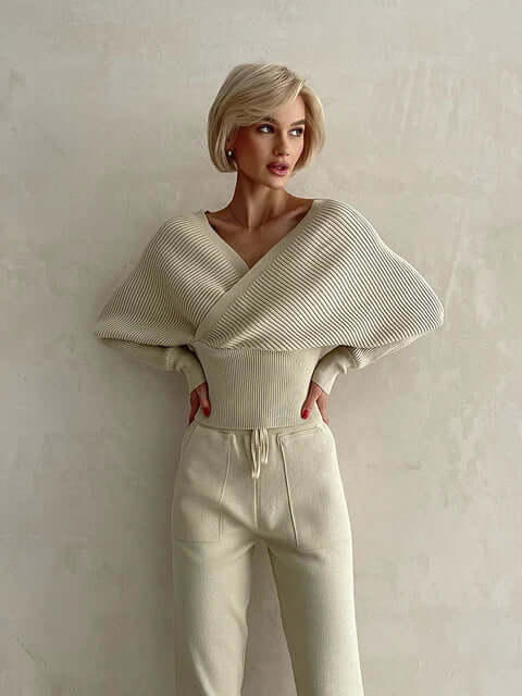 Model wearing a comfortable women's two-piece viscose set in a vibrant color.