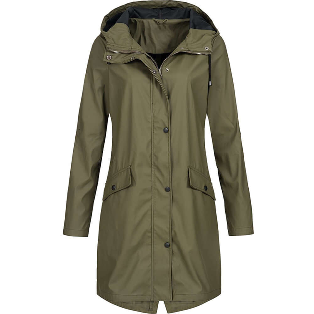 Lightweight breathable women's hooded rain jacket. Ideal for spring, fall, and everyday comfort.