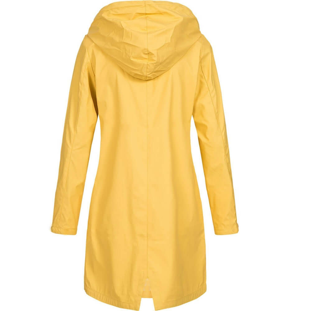 Women's waterproof rain jacket with hood. Provides excellent protection from wind & rain with a stylish fit.