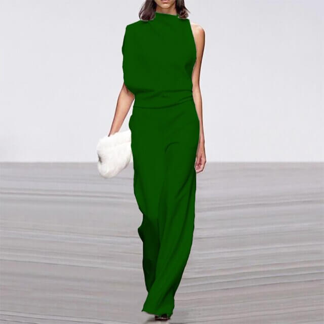 Women's Summer Glam Jumpsuit, elegant sleeveless wide-leg one-piece, perfect for parties & vacation wear.