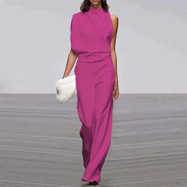 Women's casual yet glam one-piece jumpsuit, perfect vacation wear with its comfortable fit & wide-leg style.