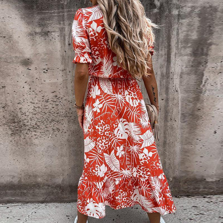 Elegant women's flowy midi dress, perfect for summer vacations, casual wear, and comfortable style.