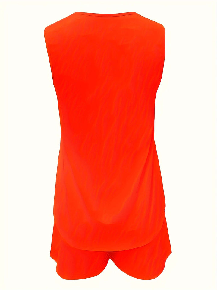 Women's summer two-piece set with ring detail. Perfect casual wear matching outfit for vacation.