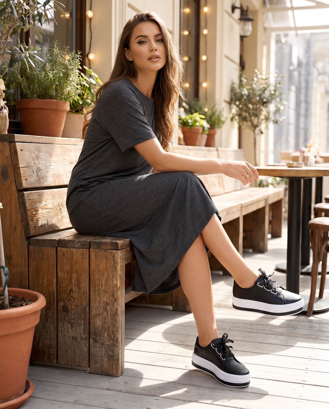 Stylish women's platform sneakers featuring arch support & cushioned sole, perfect for versatile fashion & walking.