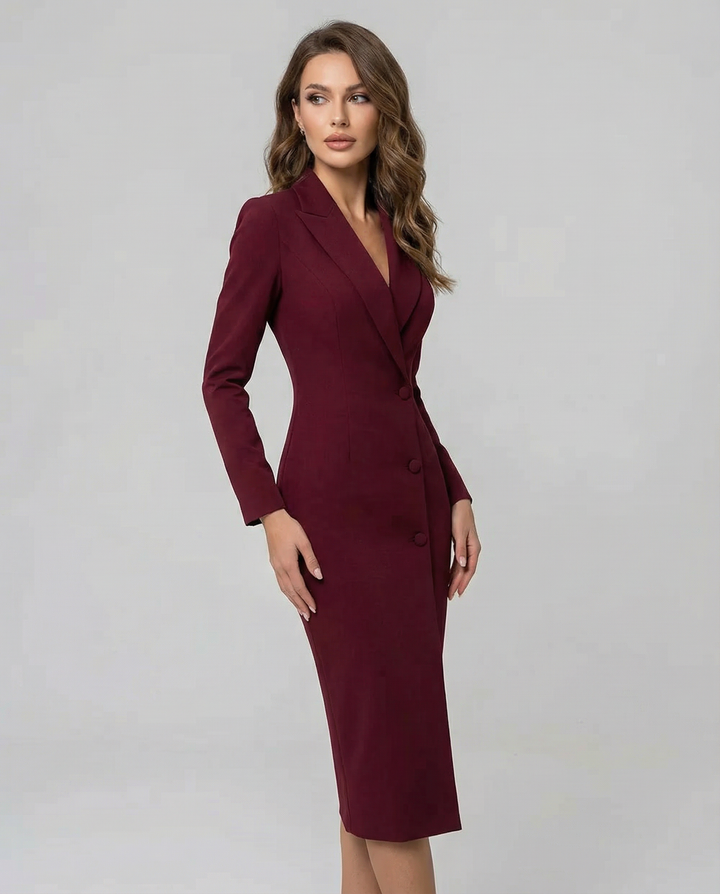 Chic long sleeve women's blazer dress. Tailored elegance, ideal for formal attire & versatile day-to-night looks.