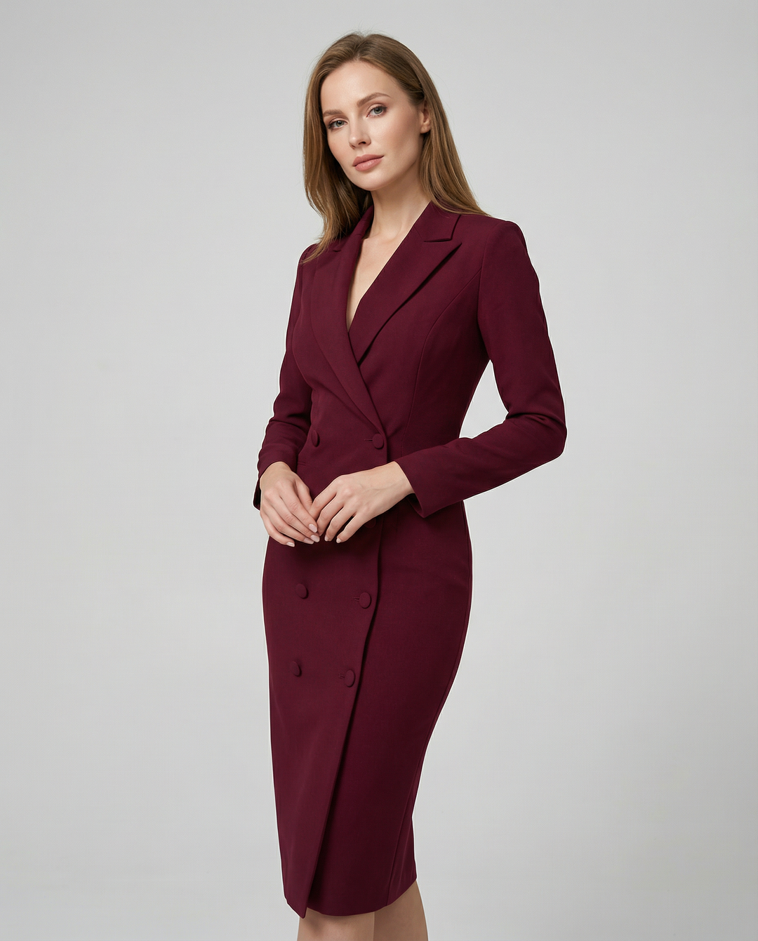 Sophisticated tailored women's blazer dress. Modern chic style, perfect for elegant office wear & formal events.