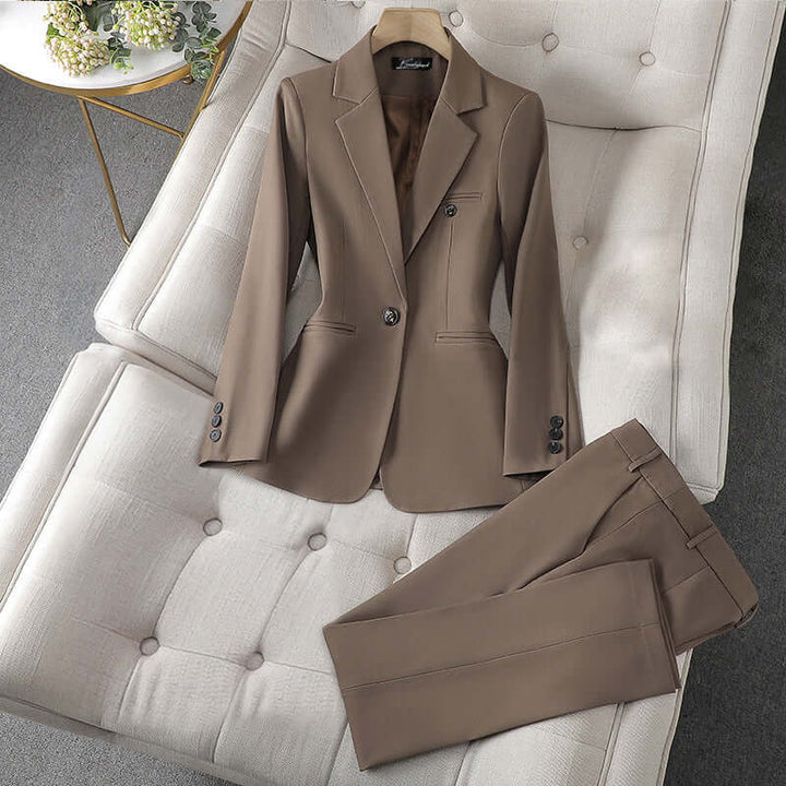 Chic women's tailored blazer & trousers set. Versatile professional workwear for modern office fashion.