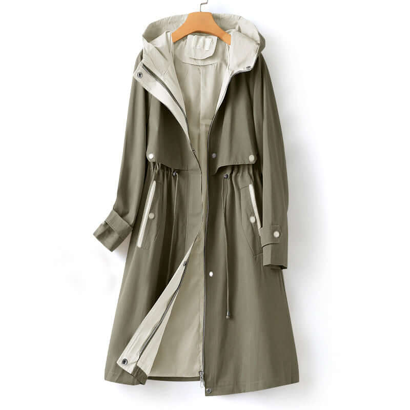 Stylish women's tailored windbreaker jacket, a fashionable lightweight outerwear piece for casual spring and fall outfits.