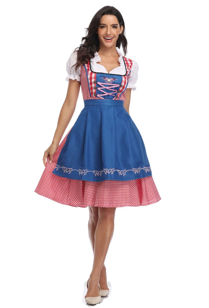 Stylish women's Oktoberfest dress, a traditional Bavarian costume with apron for a complete festive look.