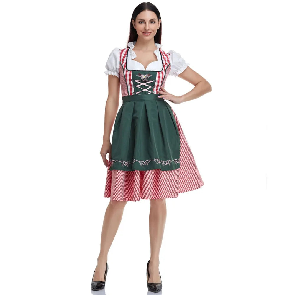 Elegant women's Oktoberfest dress costume, a complete traditional Bavarian dirndl for festive gatherings & cultural events.