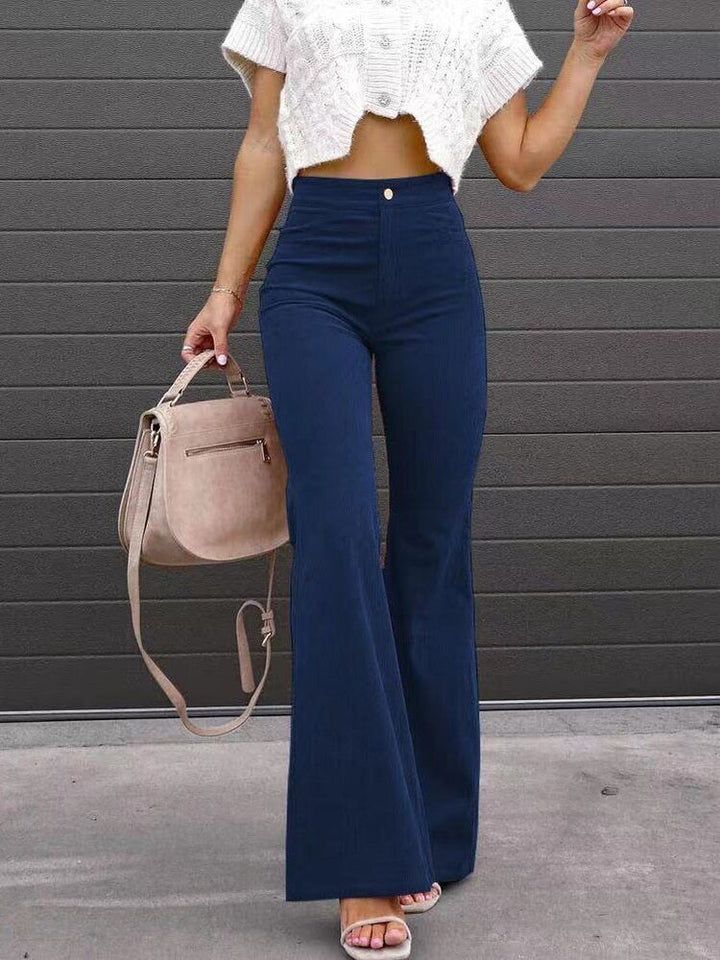 Stylish women's flared bell bottom pants, comfortable and trendy for modern everyday wear.