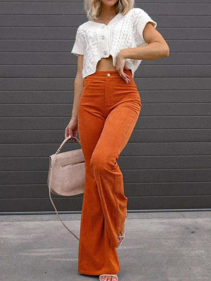 Versatile women's flared bell bottom pants, offering a sleek silhouette for any occasion.