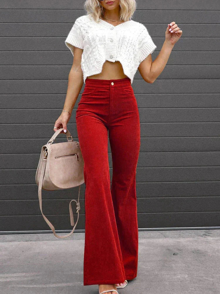 Chic women's flared bell bottom pants, providing comfort with a contemporary fashion edge.