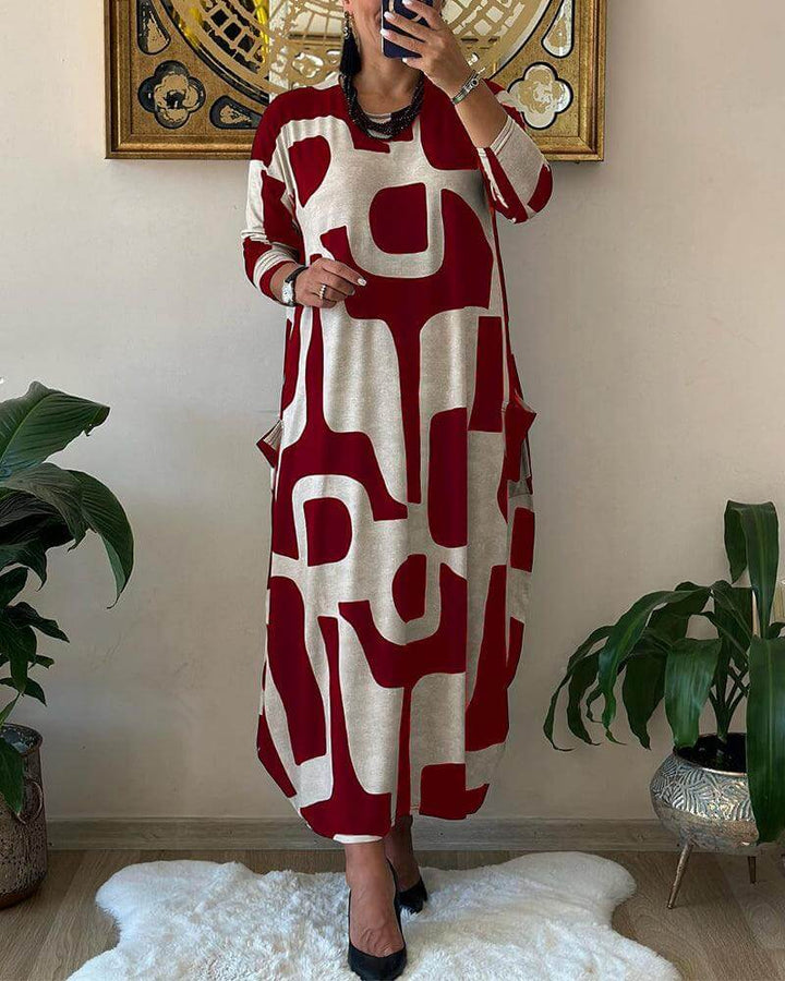Modern women's long sleeve printed dress, a versatile option for casual elegance and fall fashion.