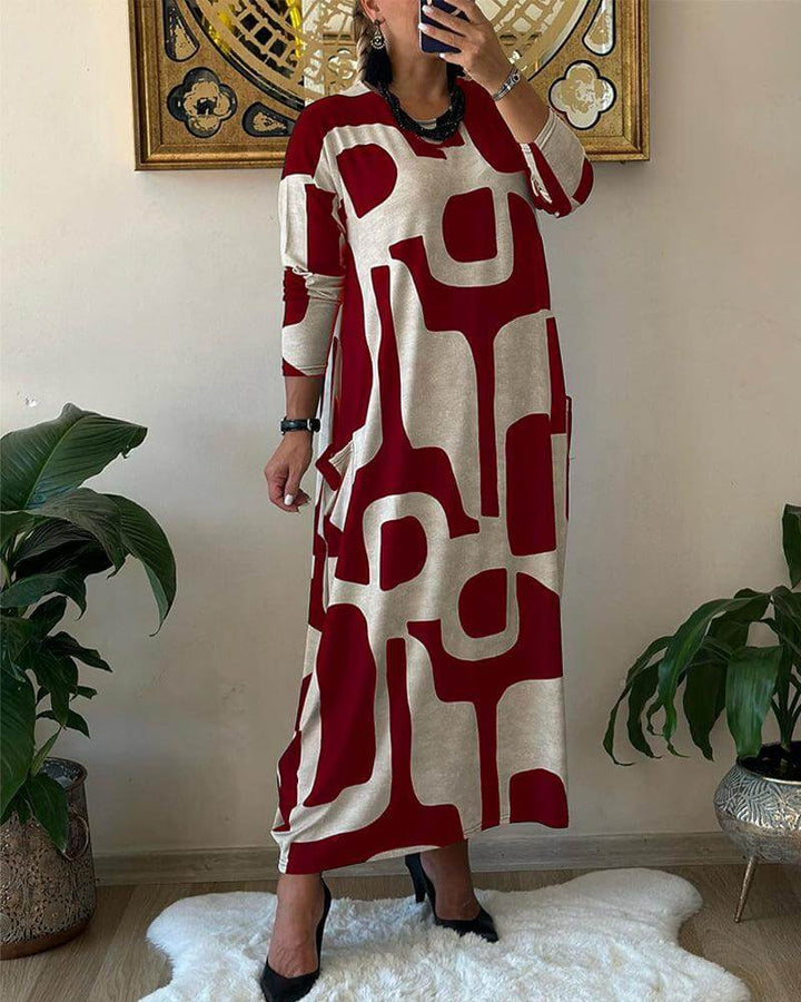 Trendy women's printed long sleeve dress, providing a comfortable yet chic style for everyday wear.