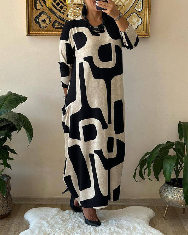 Casual yet trendy printed long sleeve dress for women, great for an easy, fashionable spring outfit.