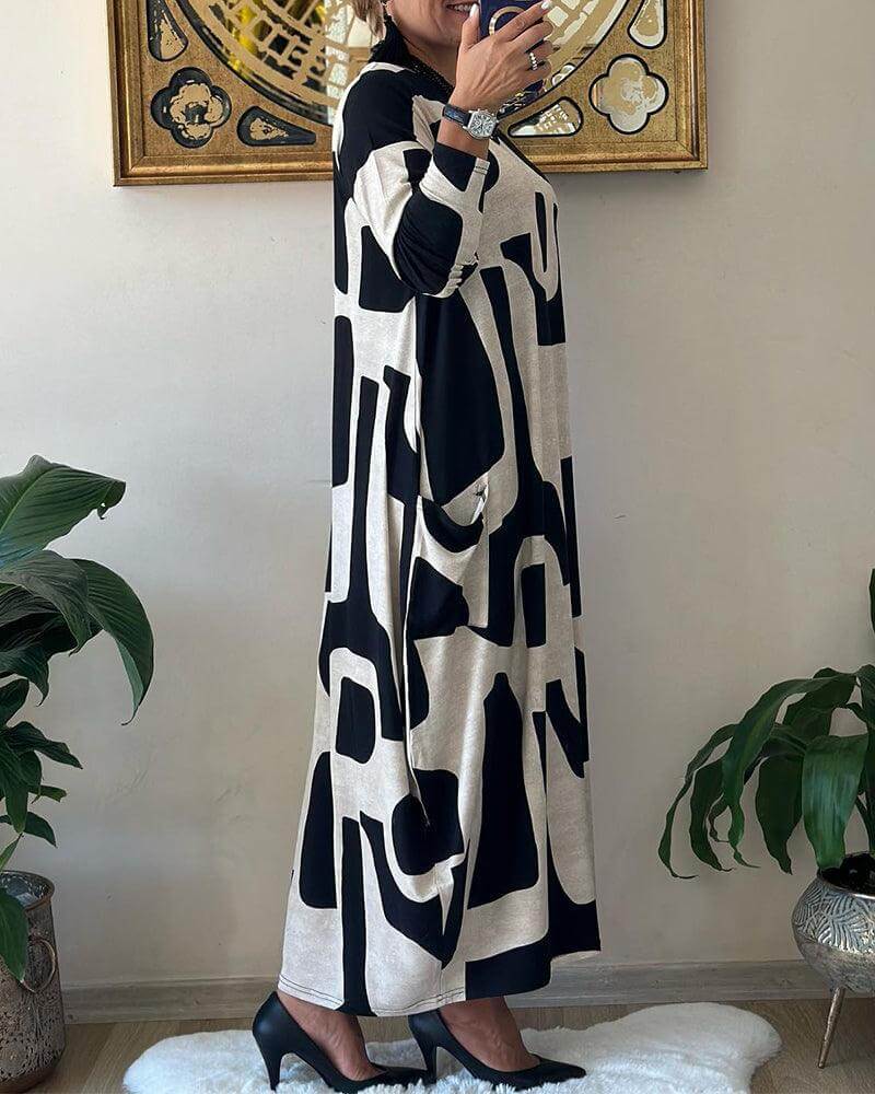 Effortlessly chic long sleeve printed dress for women, a versatile piece for any trendy wardrobe.