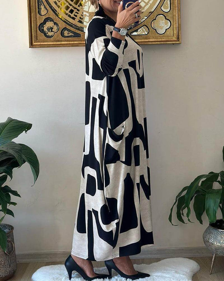 Effortlessly chic long sleeve printed dress for women, a versatile piece for any trendy wardrobe.