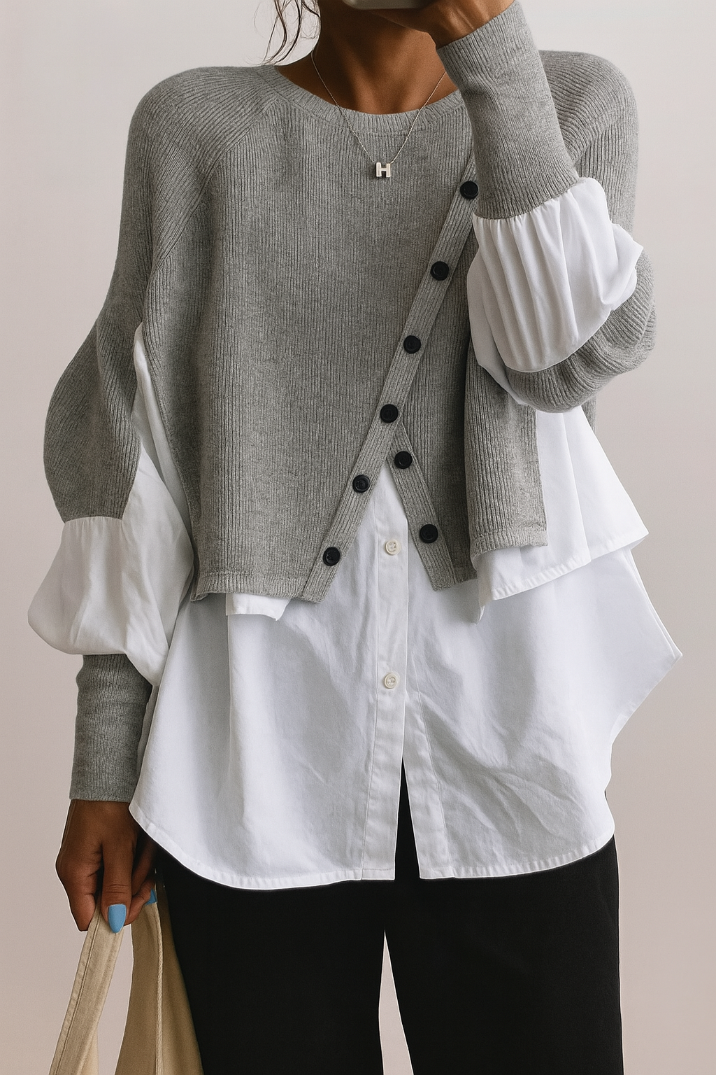 Women's two-in-one pullover with stylish blouse hem, long sleeve for fall & winter layered looks. Cozy & elegant.