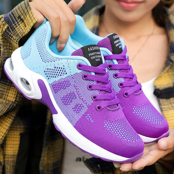 Breathable material close-up on women's comfort shoes, ensuring lightweight feel & all-day support.